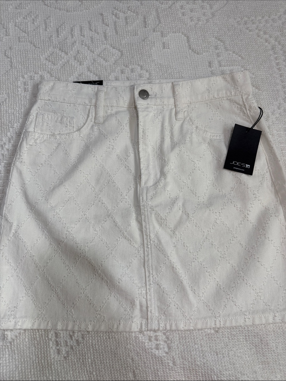 Joe's Jeans White Eyelet Diamond-Pattern Mini Skirt